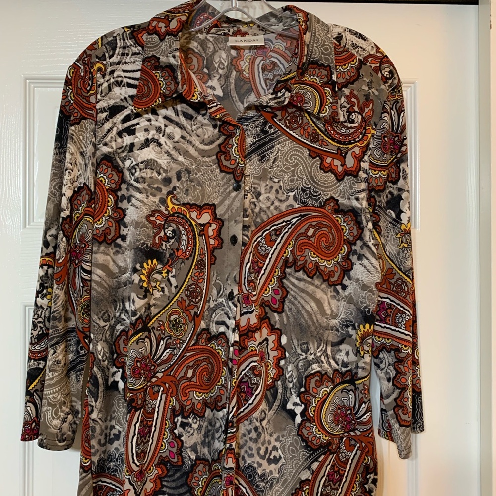 Canda Brand Ladies Colorful Blouse, Size Large